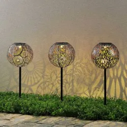 Lindby LED-Solarlampen Vilani, 3er-Set, 54cm, Erdspieß, IP44 Vilani, alu / grau / zink, Metall, Marokkanisch / Orientalisch, Solarleuchte