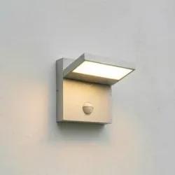 Lucande LED-Außenwandleuchte Silvan, steingrau, Sensor, IP54 Silvan, alu / grau / zink, Aluminium, Modern, Wandleuchte außen
