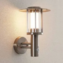 Lindby LED-Außenwandlampe Gregory, Sensor, edelstahl, IP44 Gregory, alu / grau / zink, Edelstahl, Modern