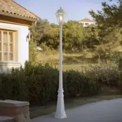Lindby Außenleuchte Edana, 211 cm, weiß, Metall, E27, IP44 Edana Lindby, dimmbar, weiß / opal, Aluminium, Modern