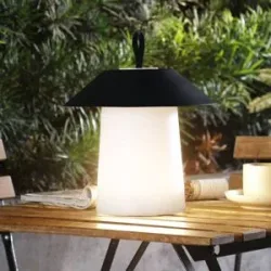 Lindby LED-Akkutischleuchte Kalina, schwarz/weiß, IP44 Kalina Lindby, dimmbar, schwarz, Kunststoff, Modern
