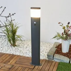 Lindby LED-Wegeleuchte Obri, 80 cm, anthrazit, Sensor Obri, schwarz, Edelstahl, Modern