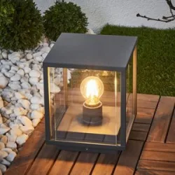 Sockelleuchte aussen Annalea Lucande, dimmbar, schwarz, Aluminium, Modern, Außenleuchte