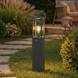Lindby Wegeleuchte Peldar, anthrazit/klar, 80 cm, Sensor Peldar Lindby, dimmbar, schwarz, Aluminium, Modern