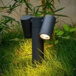 Prios Erdspießstrahler Tulimar, 2-flg., anthrazit, IP65 Tulimar PRIOS, dimmbar, schwarz, Aluminium, Modern