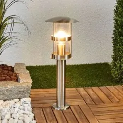 Lindby Sockellampe Noemi, grau, Edelstahl, 50 cm, IP44 Noemi, alu / grau / zink, Edelstahl, Modern, Außenleuchte