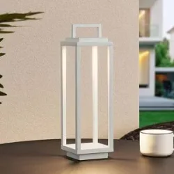 Lucande LED-Außenleuchte Mirina, weiß, Akku, Touchdimmer Mirina Lucande, dimmbar, weiß / opal, Aluminium, Modern