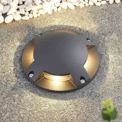 Lindby LED-Bodenstrahler Cormac, 4-flammig, Ø 21 cm, IP67 Cormac, schwarz, Aluminium, Modern, LED Außenleuchte