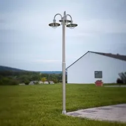 Lindby Außenleuchte Damion, 200 cm, 3-flammig, E27, IP44 DAMION Lindby, dimmbar, alu / grau / zink, Edelstahl, Modern