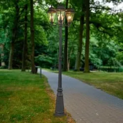 Lindby Außenlampe Edana, 212cm, 3-flg., anthrazit, E27, IP44 Edana, schwarz, Aluminium, Modern