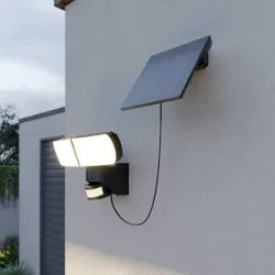Arcchio Lissano LED-Solar-Wandstrahler mit Sensor, schwarz, Kunststoff, Modern, Solarleuchte außen