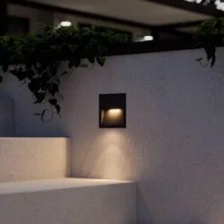 Lucande LED-Wandeinbauleuchte Loya, 11,5x11,5 cm, grau, IP54 Loya, schwarz, Aluminium, Modern, Wandleuchte außen
