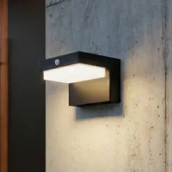 Lindby LED-Solarwandlampe Eleazar, schwarz, Sensor Eleazar, schwarz, Aluminium, Modern, Solarleuchte außen