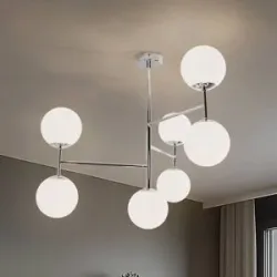 Deckenlampe Korek Domiluce, dimmbar, weiß / opal, für Wohn- / Esszimmer, Glas, Modern, Deckenlampe