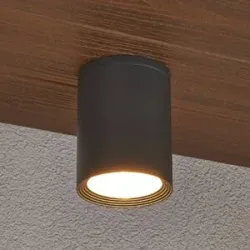 Lucande Deckenstrahler Minna, anthrazit, 14cm, IP54, E27 Minna, schwarz, Aluminium, Modern, Deckenlampe