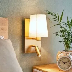 Wandlampe Aiden Lindby, bronze / altmessing, für Wohn- / Esszimmer, Textil / Stoff / Seide, Wandleuchte, Wandlampe Innen