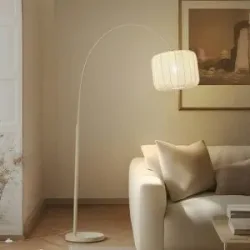 Bogenlampe Helin Lindby, creme / amber, für Wohn- / Esszimmer, Textil / Stoff / Seide, Modern, Stehlampe