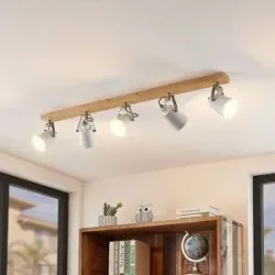 Deckenlampe Blana Lindby, dimmbar, Holz hell, für Wohn- / Esszimmer, Holz, Skandinavisch, Deckenlampe
