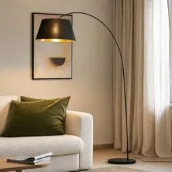Bogenlampe Esti Lindby, schwarz, für Wohn- / Esszimmer, Textil / Stoff / Seide, Modern, Stehlampe