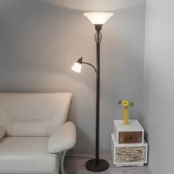 Lucande Stehleuchte Dunja, weiß/rost, Metall, Leselampe Dunja, braun / rost, für Wohn- / Esszimmer, Metall, Landhaus / Rustikal, Stehlampe