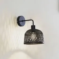 Wandlampe Eskil Lindby, dimmbar, schwarz, für Wohn- / Esszimmer, Bambus, Modern, Wandleuchte, Wandlampe Innen