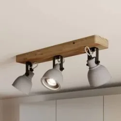 Lindby Spot Mitis, 50 cm, 3-flg., grau, Holz, Beton, GU10 Mitis Lindby, dimmbar, Holz hell, für Wohn- / Esszimmer, Beton, Industrielles Design, Strahler