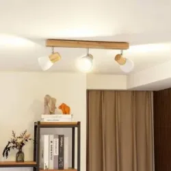 Lindby Deckenleuchte Thorin, 47 cm, 3-flg., weiß, Holz, E14 Thorin Lindby, dimmbar, Holz hell, für Wohn- / Esszimmer, Holz, Skandinavisch, Strahler