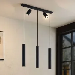 Hängelampe Sanad Lindby, dimmbar, schwarz, für Wohn- / Esszimmer, Metall, Modern, Pendelleuchte
