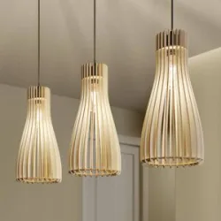Holz Hängelampe Furn Envostar, dimmbar, Holz hell, für Wohn- / Esszimmer, Holz, Skandinavisch, Pendelleuchte