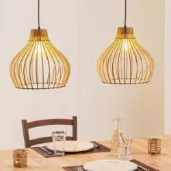 Holz Hängelampe Barrel TEMAR LIGHTING, dimmbar, Holz hell, für Wohn- / Esszimmer, Holz, Landhaus / Rustikal, Pendelleuchte