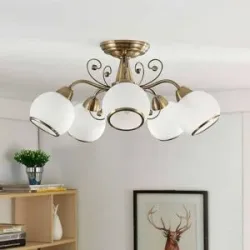 Deckenlampe Corentin Lindby, dimmbar, bronze / altmessing, für Wohn- / Esszimmer, Glas, Antik, Deckenlampe