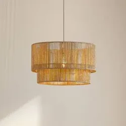 Hängelampe Anuva Lindby, dimmbar, creme / amber, für Wohn- / Esszimmer, Papier / Lunolit / Lunopal, Landhaus / Rustikal, Pendelleuchte