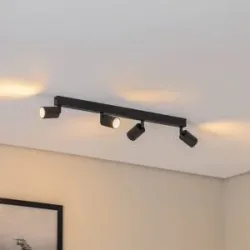 Deckenstrahler Top, schwarz, 83 cm, 4-flg., Metall, GU10 Top TK Lighting, dimmbar, schwarz, für Wohn- / Esszimmer, Metall, Modern, Strahler