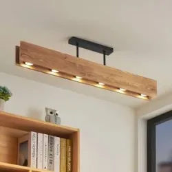Deckenlampe Malwin Lindby, dimmbar, Holz dunkel, für Wohn- / Esszimmer, Holz, Skandinavisch, Deckenlampe