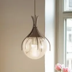 Glas Hängelampe Sinka Avonni, dimmbar, creme / amber, für Wohn- / Esszimmer, Glas, Pendelleuchte
