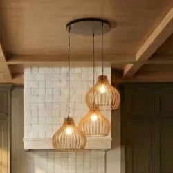 Holz Hängelampe Barrel TEMAR LIGHTING, dimmbar, Holz hell, für Wohn- / Esszimmer, Holz, Landhaus / Rustikal, Pendelleuchte