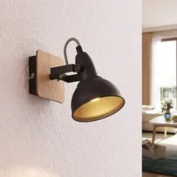 Lindby Strahler Aylis, Höhe 14 cm, schwarz, Holz, E14 Aylis Lindby, dimmbar, Holz dunkel, für Wohn- / Esszimmer, Metall, Industrielles Design, Strahler