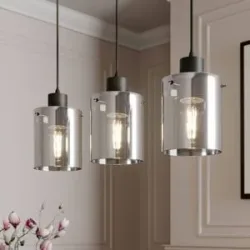 Glas Hängelampe Kourtney Lindby, dimmbar, schwarz, für Wohn- / Esszimmer, Modern, Pendelleuchte