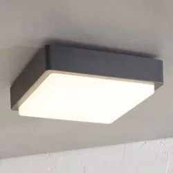 Lindby LED-Außendeckenlampe Nermin, 22 cm, IP65, eckig Nermin, schwarz, Kunststoff, Modern, LED Deckenleuchten