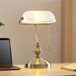 Schreibtischlampe Profina Lindby, bronze / altmessing, für Arbeitszimmer / Büro, Metall, Antik, Tischlampe
