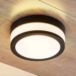 Deckenlampe Flavi Lindby, dimmbar, schwarz, für Badezimmer, Metall, Modern, Deckenlampe