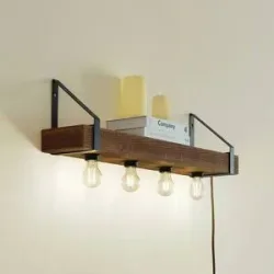 Wandlampe Vatana Lindby, dimmbar, Holz dunkel, für Wohn- / Esszimmer, Holz, Landhaus / Rustikal, Wandleuchte, Wandlampe Innen