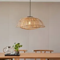 Hängelampe Ilajus Lindby, dimmbar, Holz hell, für Wohn- / Esszimmer, Bambus, Skandinavisch, Pendelleuchte