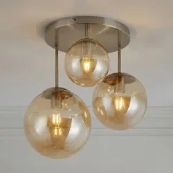 Deckenlampe Teeja Lindby, dimmbar, creme / amber, für Wohn- / Esszimmer, Glas, Modern, Deckenlampe