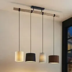 Hängelampe Amilia Lindby, dimmbar, Holz hell, für Wohn- / Esszimmer, Textil / Stoff / Seide, Modern, Pendelleuchte