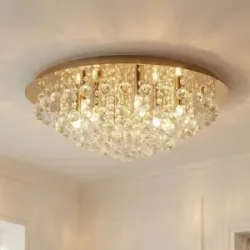 Kristall Deckenlampe Gillion Lindby, dimmbar, messing / gold, für Wohn- / Esszimmer, Kristall, Modern, Deckenlampe