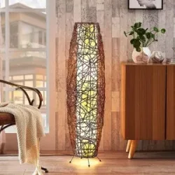 Stehlampe Nias Lindby, braun / rost, für Wohn- / Esszimmer, Holz, Modern, Stehlampe