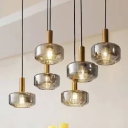 Glas Hängelampe Hildur Lindby, dimmbar, alu / grau / zink, für Wohn- / Esszimmer, Glas, Pendelleuchte