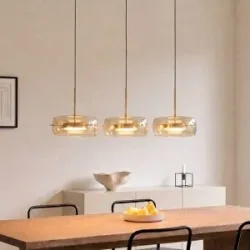 Hängelampe Martis Lucande, dimmbar, creme / amber, für Wohn- / Esszimmer, Glas, Modern