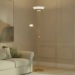 LED Deckenfluter Yveta Lindby, dimmbar, messing / gold, für Wohn- / Esszimmer, Metall, Modern, LED Stehlampe